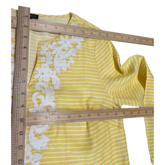 Talbots 100% Linen Yellow Striped Beaded Tunic Women's Size S Embroidery Preppy - Picture 7 of 7